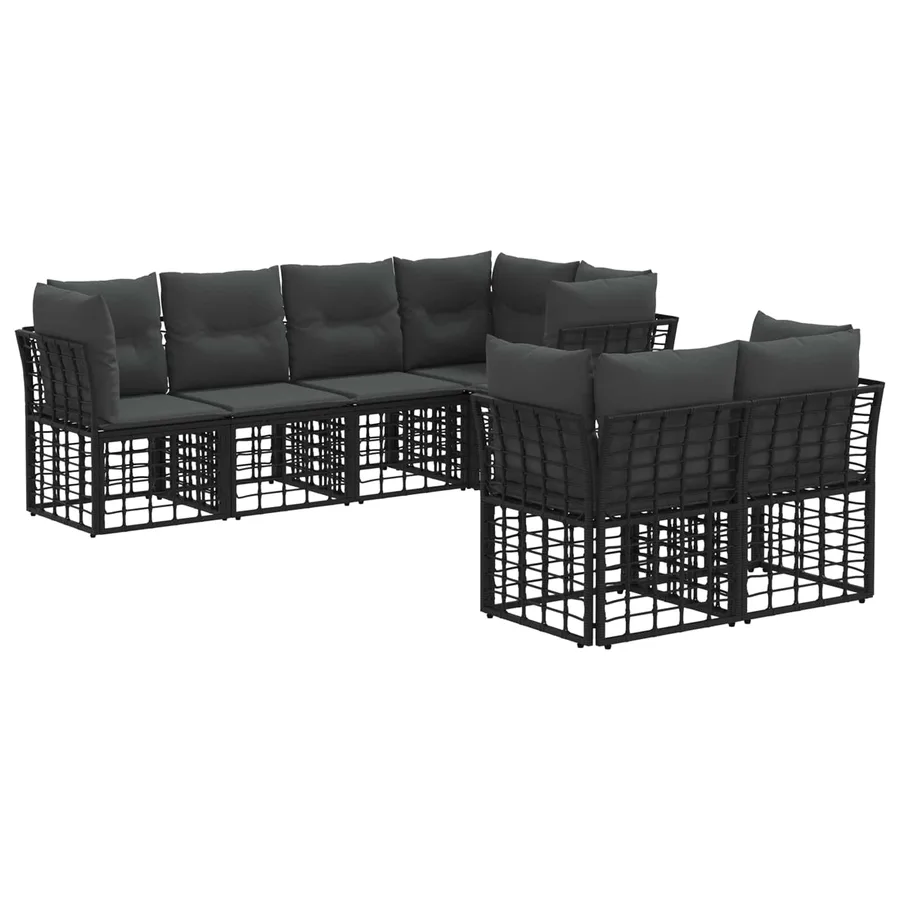 Ensemble de canapés d'extérieur 7 pcs Noir Polyester - 2