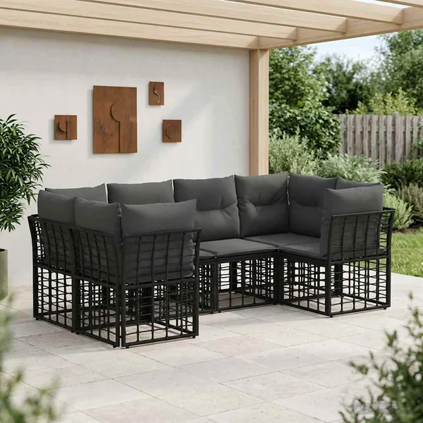 Ensemble de canapés d'extérieur 6 pcs Noir Polyester