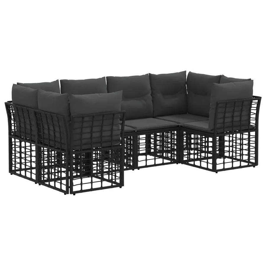 Ensemble de canapés d'extérieur 6 pcs Noir Polyester - 2