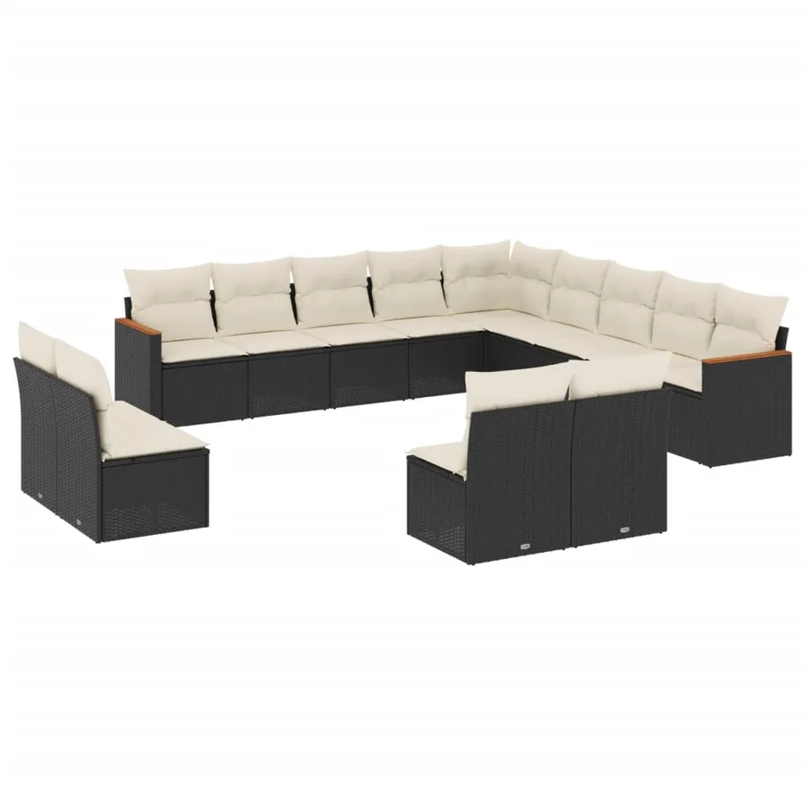 Salon de jardin avec coussins 13 pcs noir résine tressée - 2