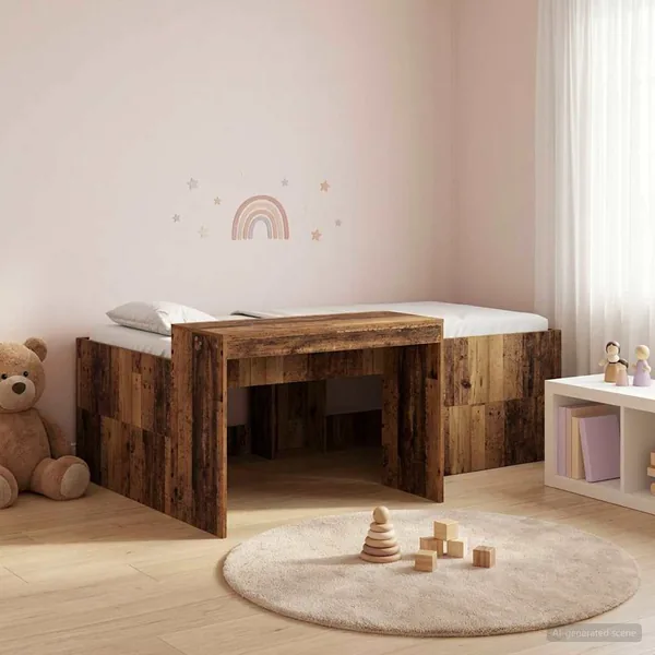 Lit haut pour enfants avec bureau Bois ancien 75 x 190 cm