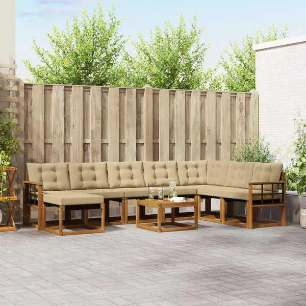 Ensemble de canapés d'extérieur 9 pcs Naturel et Beige