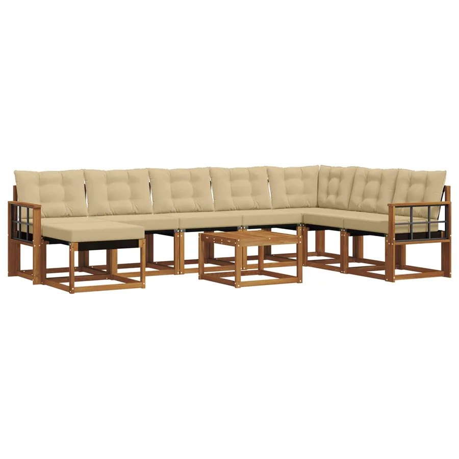 Ensemble de canapés d'extérieur 9 pcs Naturel et Beige - 2