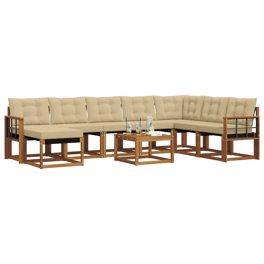 Ensemble de canapés d'extérieur 9 pcs Naturel et Beige - 3