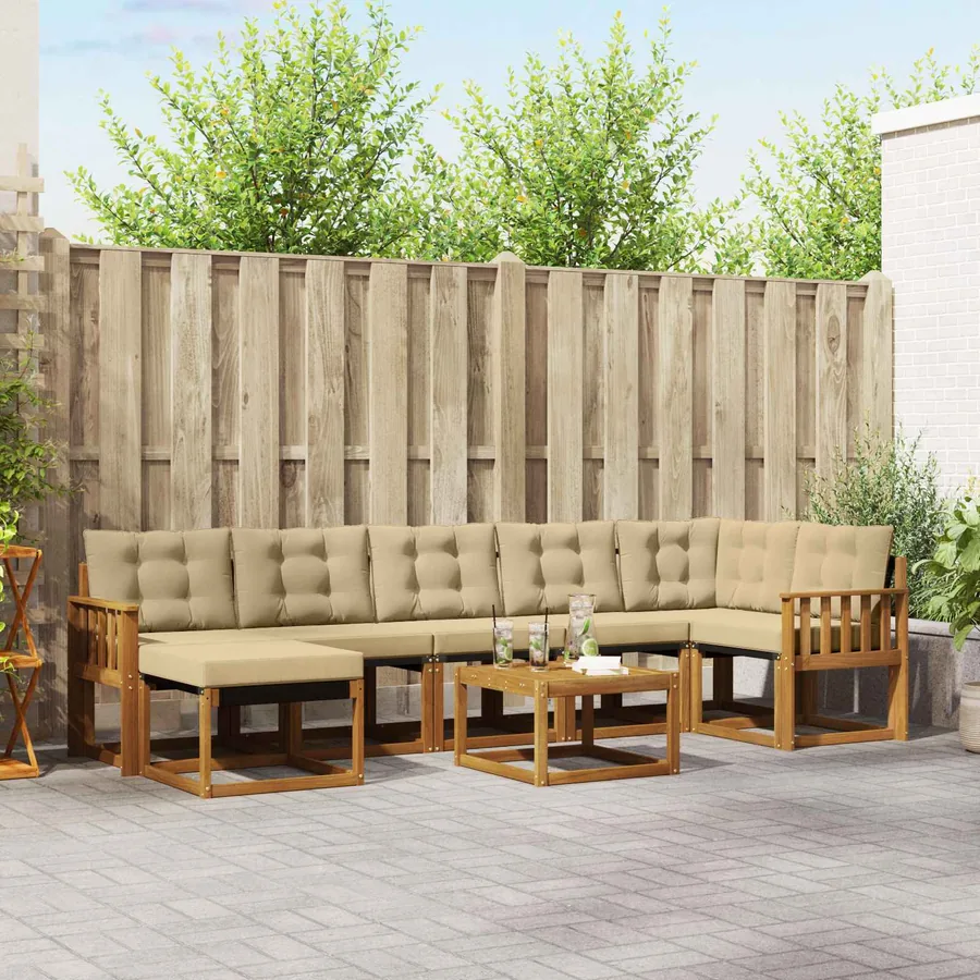 Ensemble de canapés d'extérieur 8 pcs Naturel et Beige