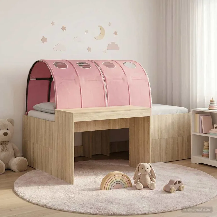 Cadre de lit avec tunnel avec étagère 3 pc Chêne Sonoma et rose