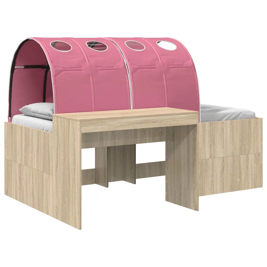 Cadre de lit avec tunnel avec étagère 3 pc Chêne Sonoma et rose - 2