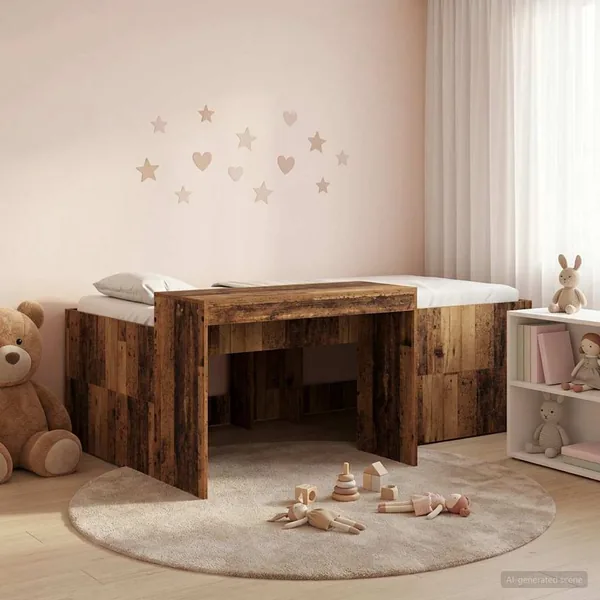 Lit haut pour enfants avec bureau Bois ancien 80 x 200 cm