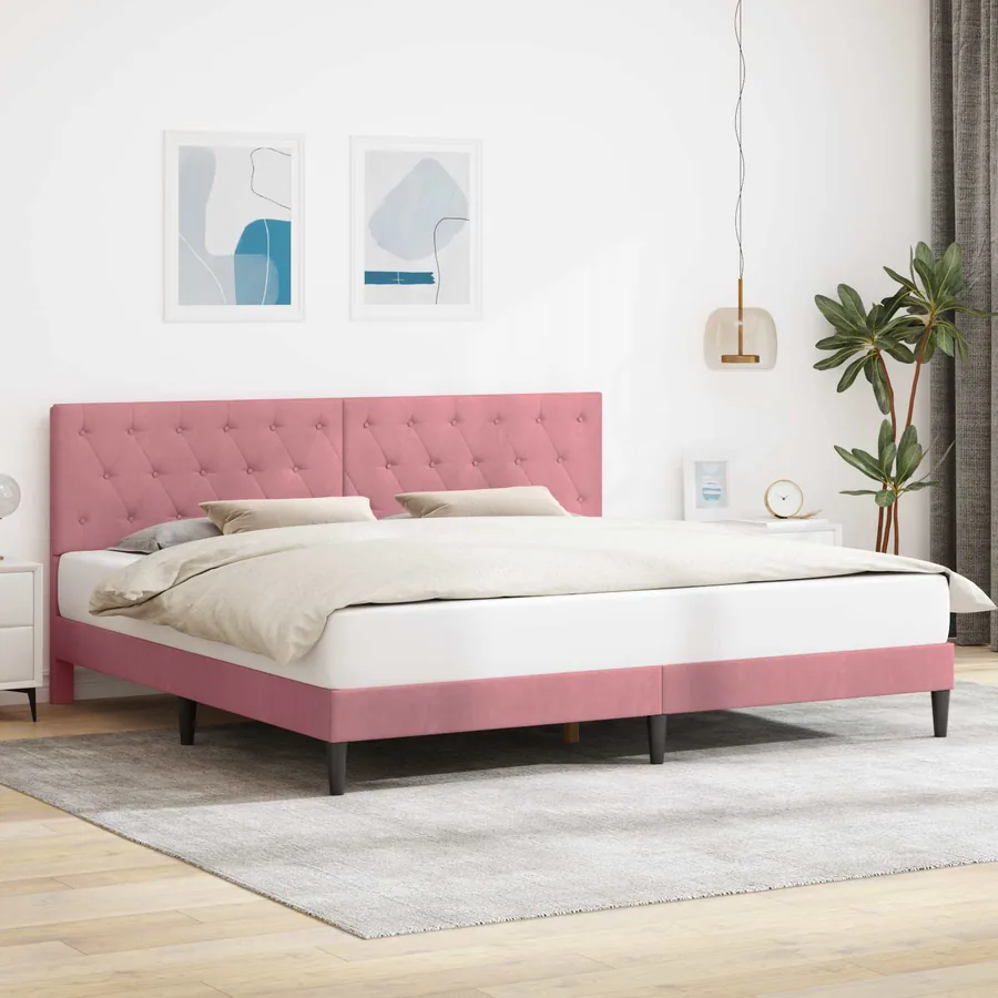 Cadre de lit avec tête de lit Rose 180 x 200 cm Velours