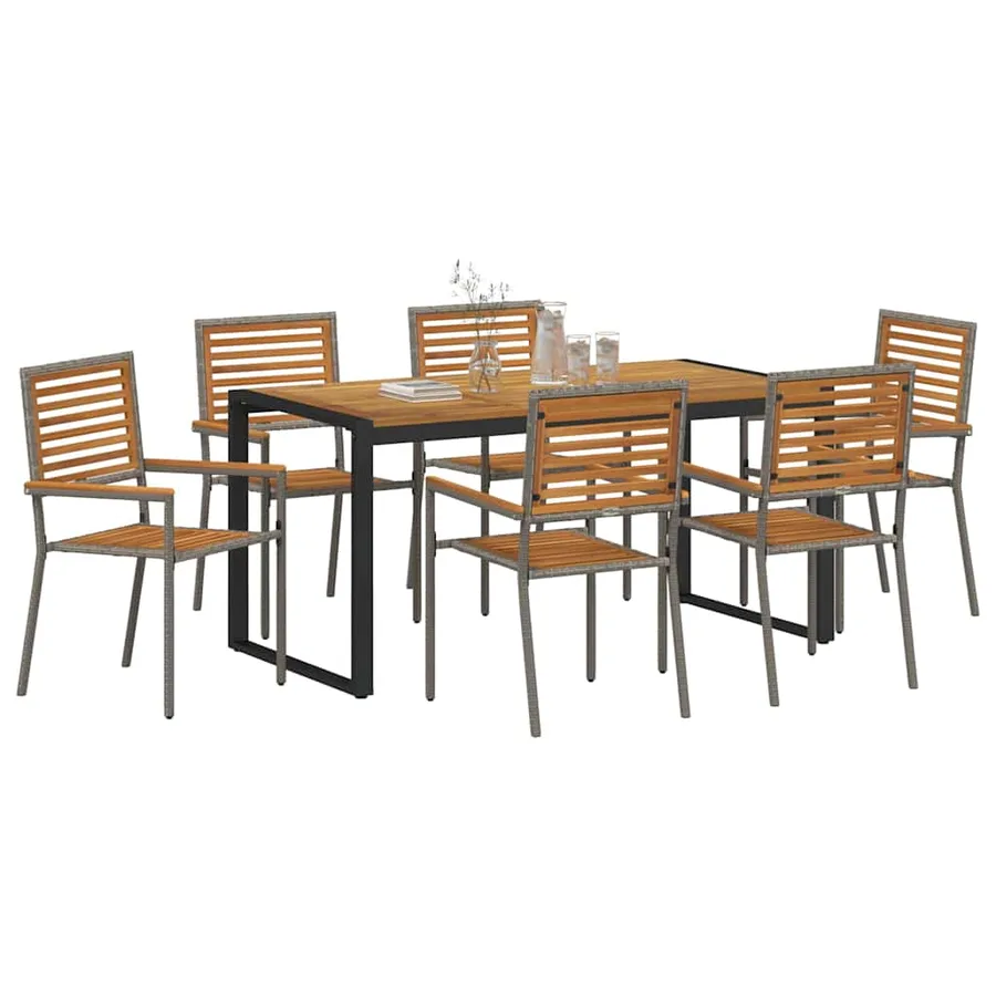 Ensemble de salle à manger pour jardin 7 pcs Gris et marron - 3