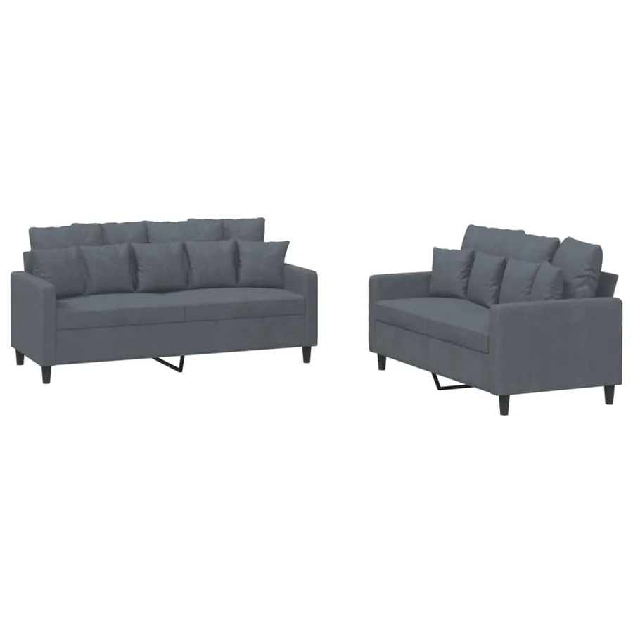 Ensemble de canapés 2 pcs avec coussins Gris foncé Velours - 2