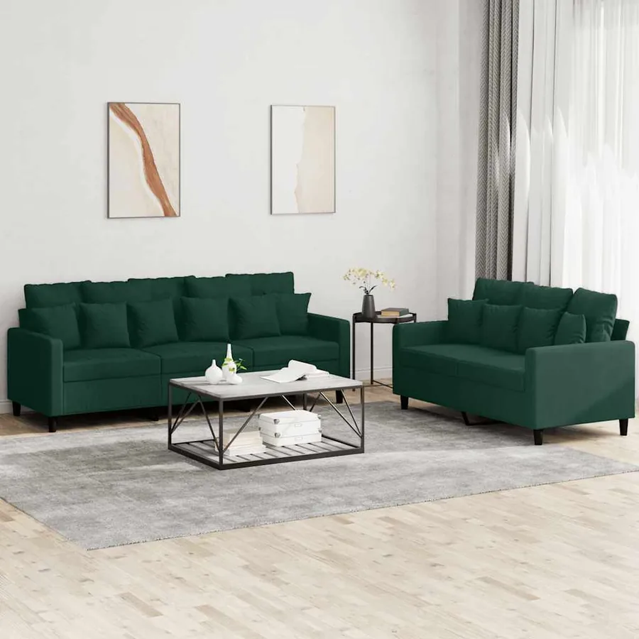 Ensemble de canapés 2 pcs avec coussins Vert foncé Velours