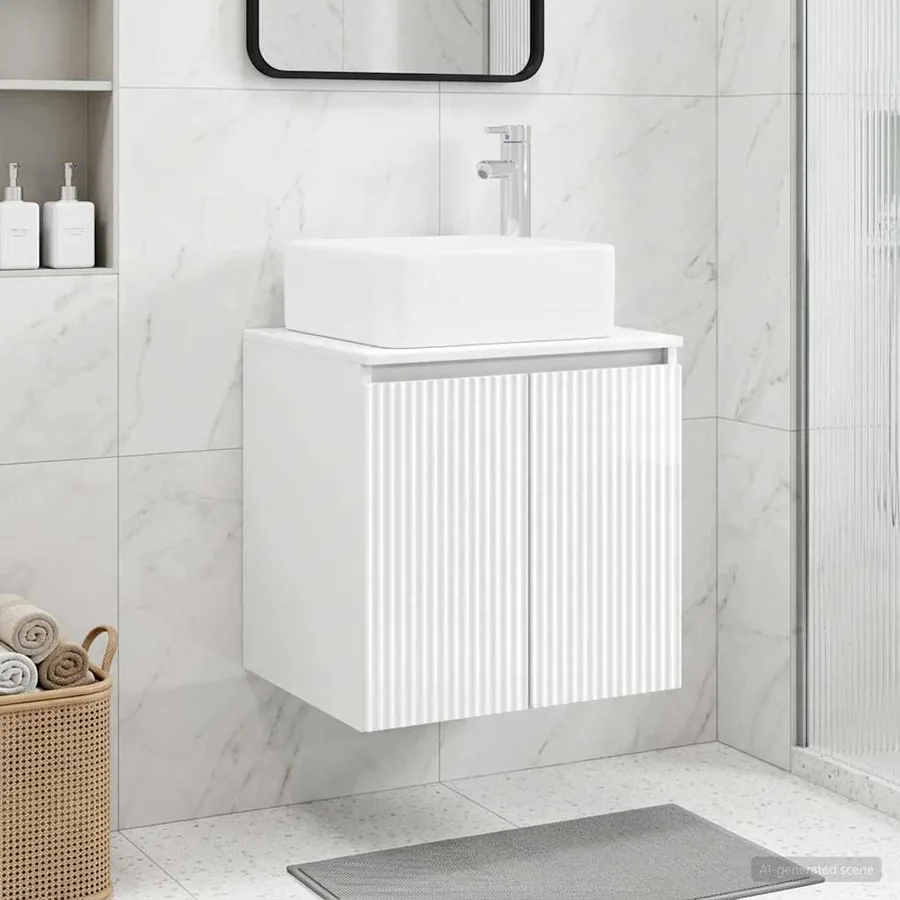 Vanité de lavabo mural Blanc brillant 49,5 x 41 x 63 cm