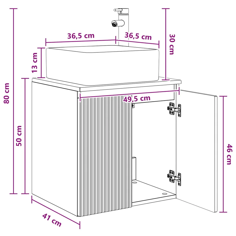 Vanité de lavabo mural Blanc brillant 49,5 x 41 x 63 cm - 10