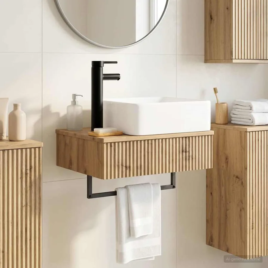 Basin de lavage mural Chêne artisanal 50 x 41 x 39 cm