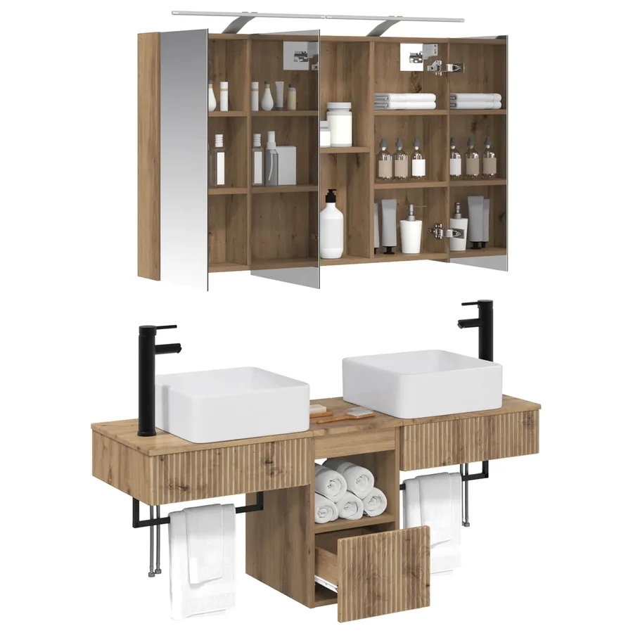 Ensemble d'armoire de salle de bain 4 pc Chêne artisanal - 3