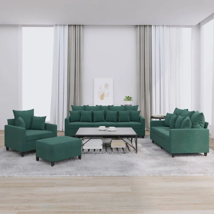 Ensemble de canapés 4 pcs avec coussins Vert foncé Velours