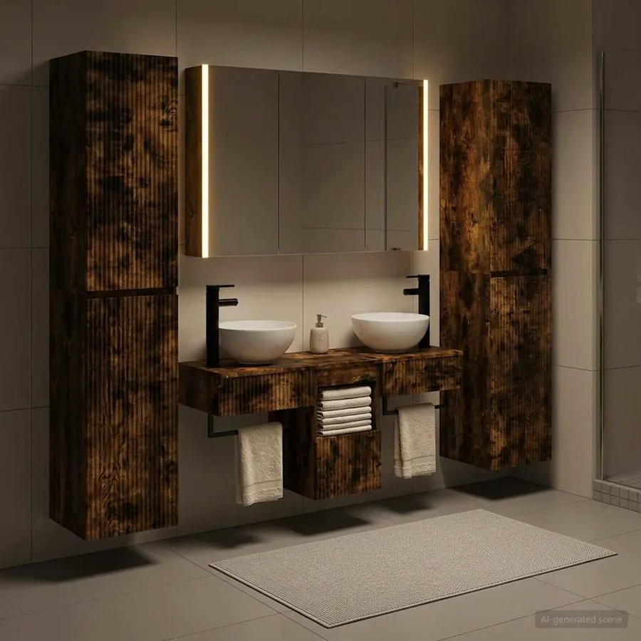 Ensemble de mobilier de salle de bain 6 pcs Chêne fumé