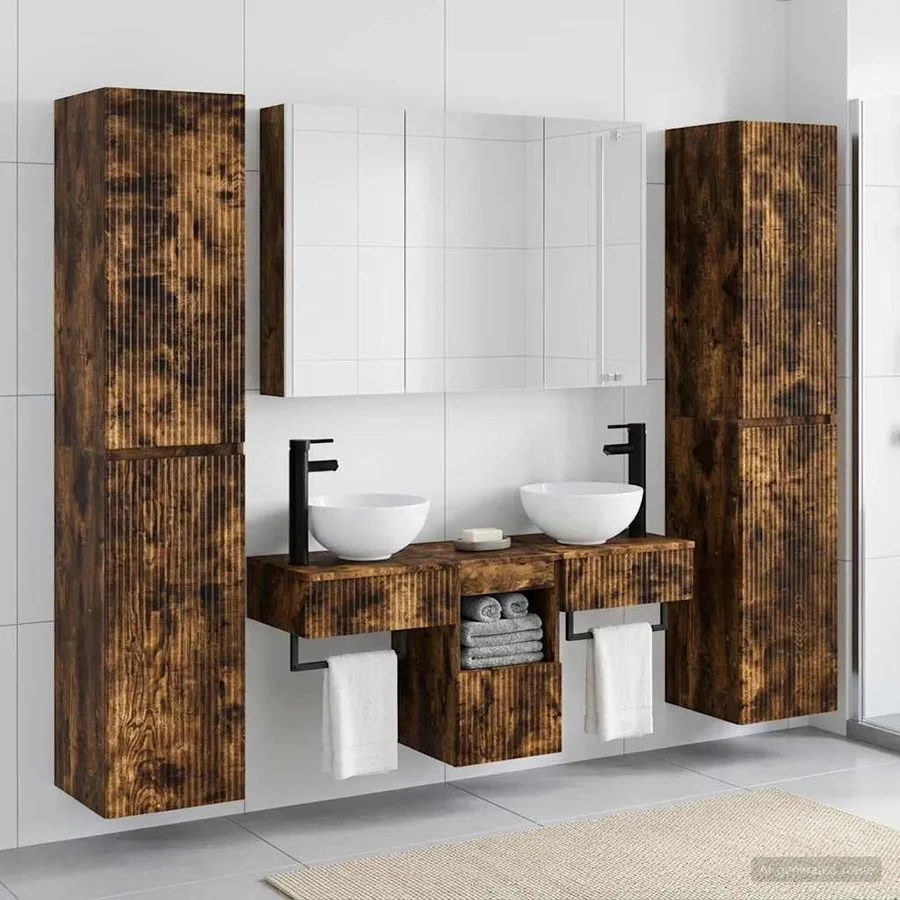 Ensemble de mobilier de salle de bain 6 pcs Chêne fumé - 4