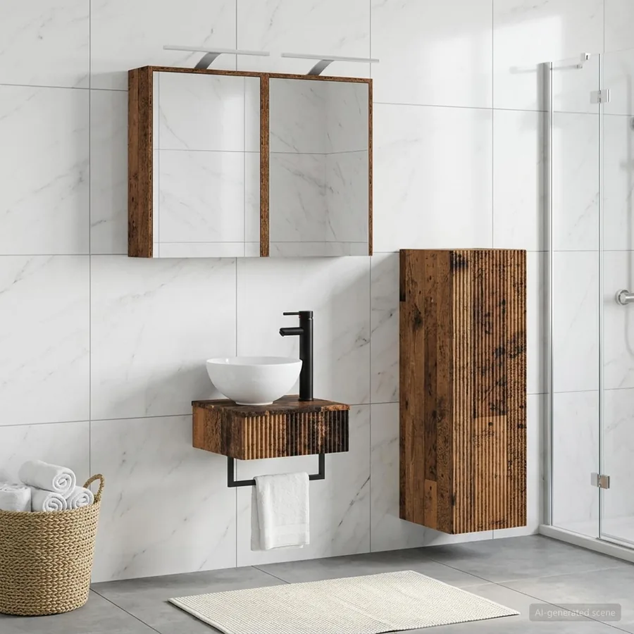 Ensemble d'armoire de salle de bain 4 pcs Bois ancien