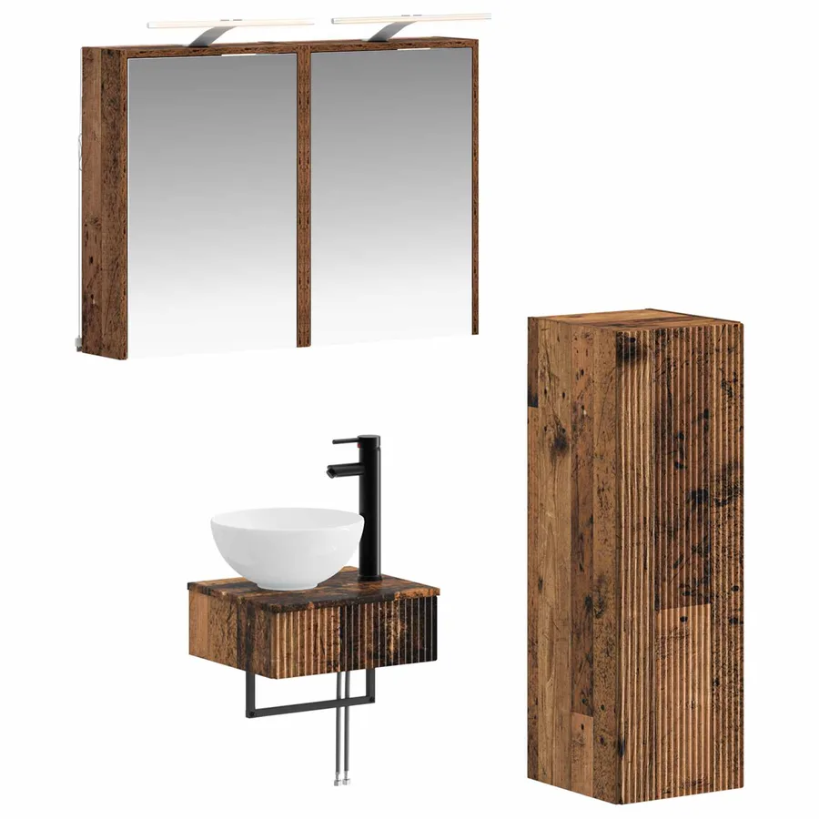 Ensemble d'armoire de salle de bain 4 pcs Bois ancien - 2