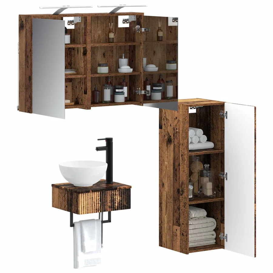 Ensemble d'armoire de salle de bain 4 pcs Bois ancien - 3