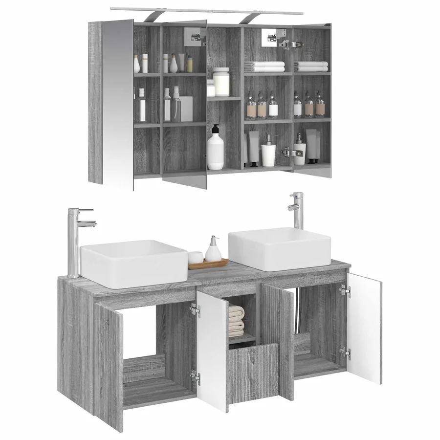 Ensemble d'armoire de salle de bain 4 pcs Sonoma gris - 3