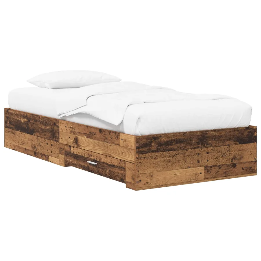 Cadre de lit avec tiroir Bois ancien Bois d'ingénierie