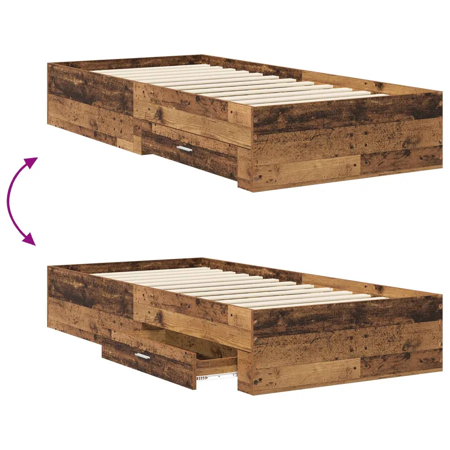 Cadre de lit avec tiroir Bois ancien Bois d'ingénierie - 6