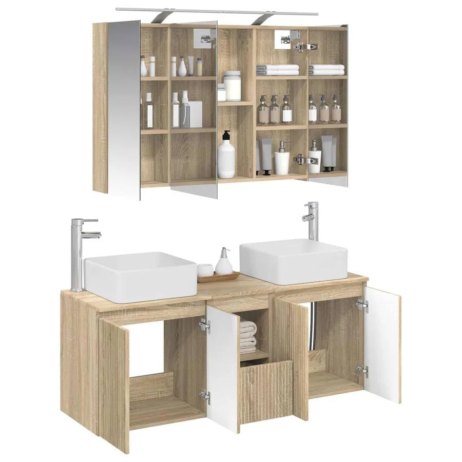Ensemble d'armoire de salle de bain 4 pcs Chêne Sonoma - 3