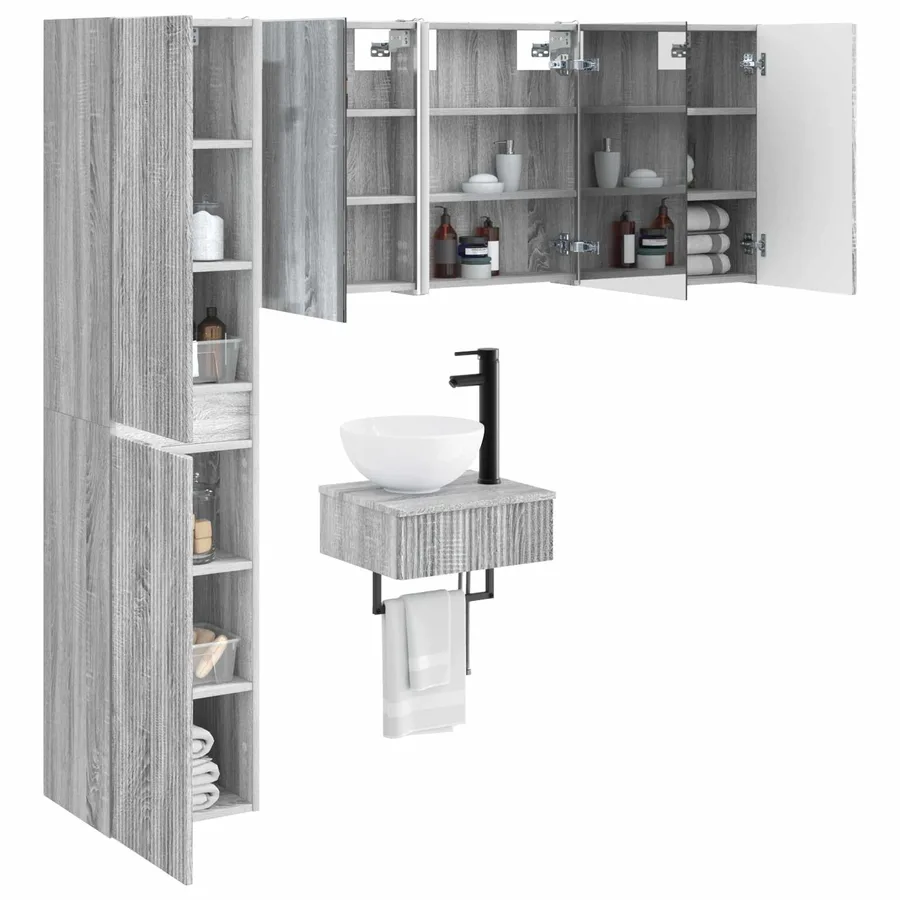 Ensemble de mobilier de salle de bain 5 pcs Sonoma gris - 3
