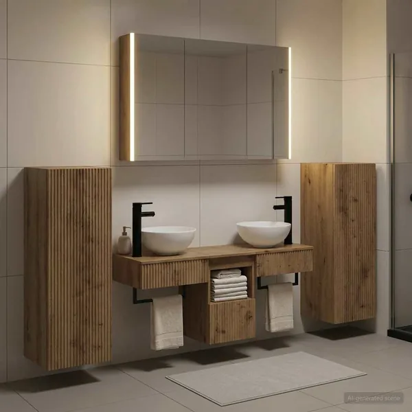 Ensemble de mobilier de salle de bain 6 pc Chêne artisanal