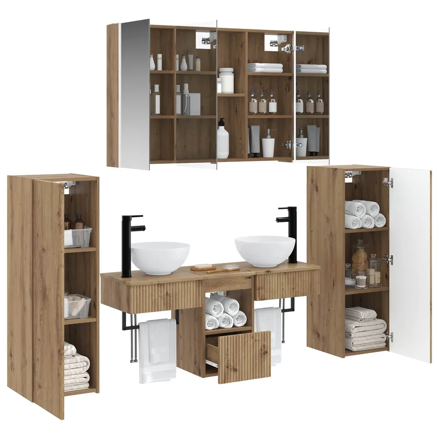 Ensemble de mobilier de salle de bain 6 pc Chêne artisanal - 3