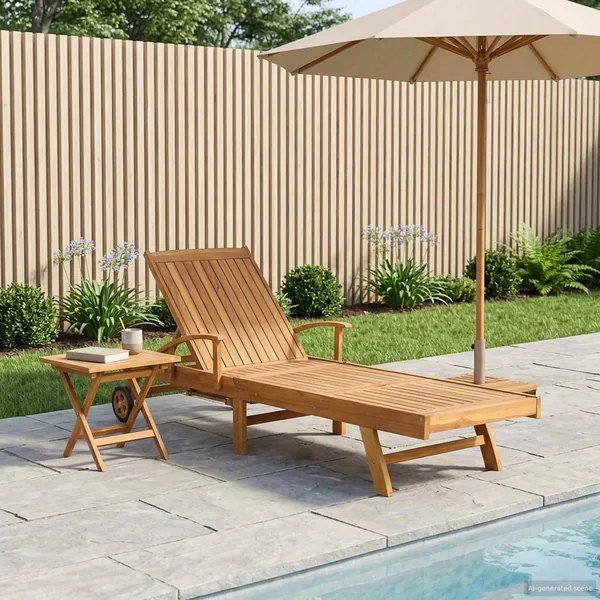 Transat avec Table Bois de teck massif Marron