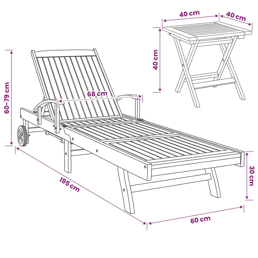 Transat avec Table Bois de teck massif Marron - 10