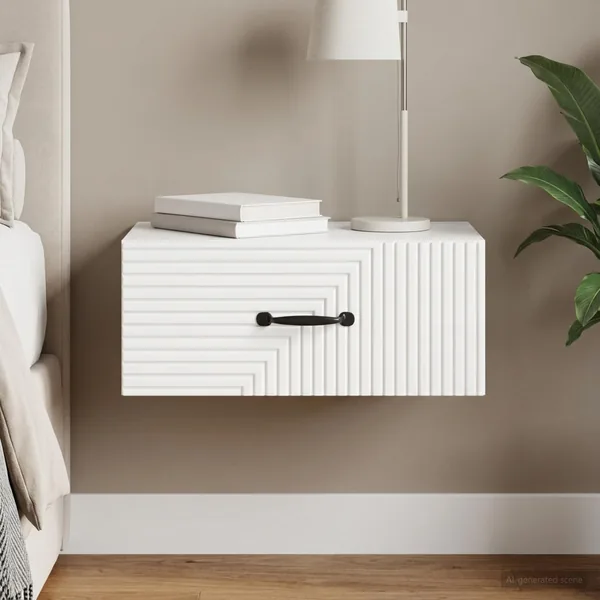 Cabinet de chevet mural Blanc brillant 49 x 34,5 x 20 cm