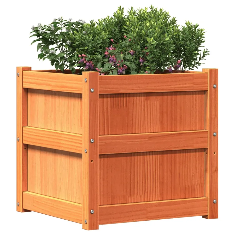 Jardinière cire marron 50x50x50 cm bois de pin massif - 4