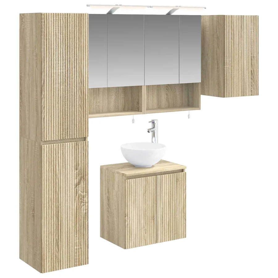 Ensemble d'armoire de salle de bain 5 pcs Chêne Sonoma - 2