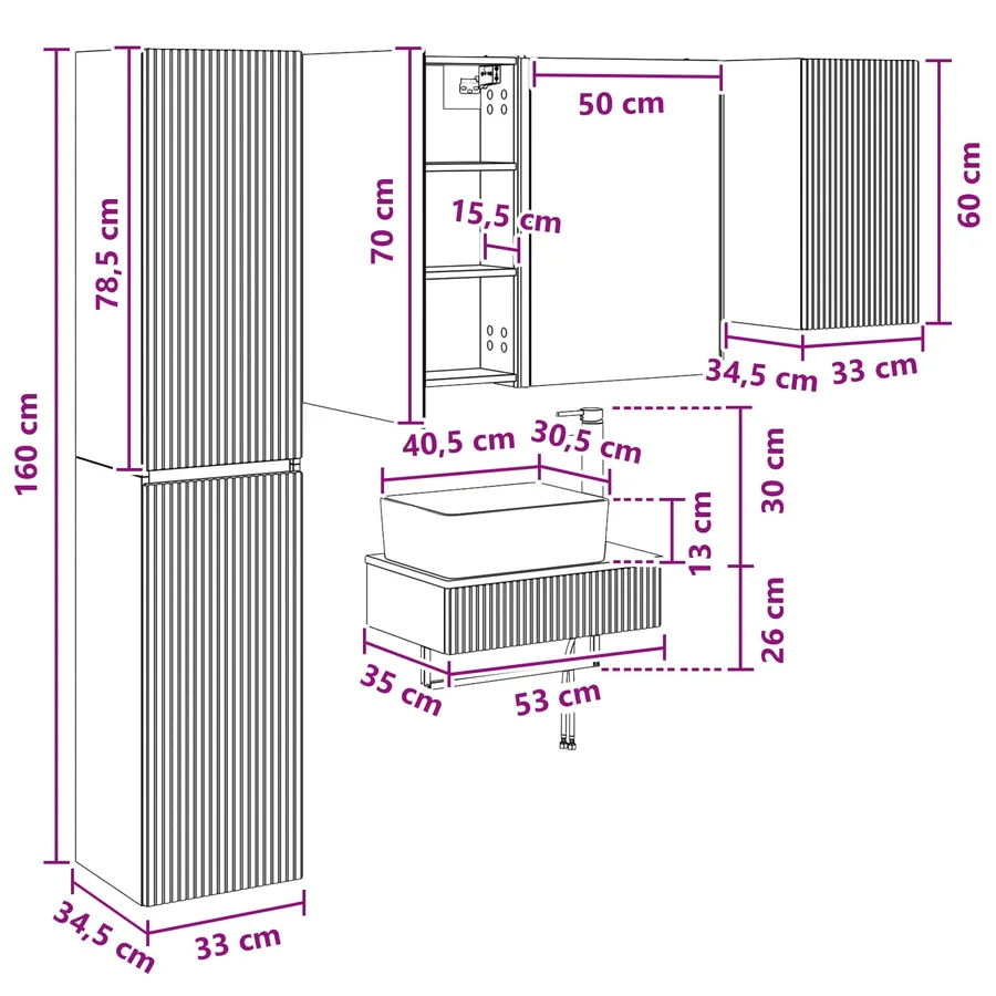 Ensemble de mobilier de salle de bain 5 pcs Chêne Sonoma - 15