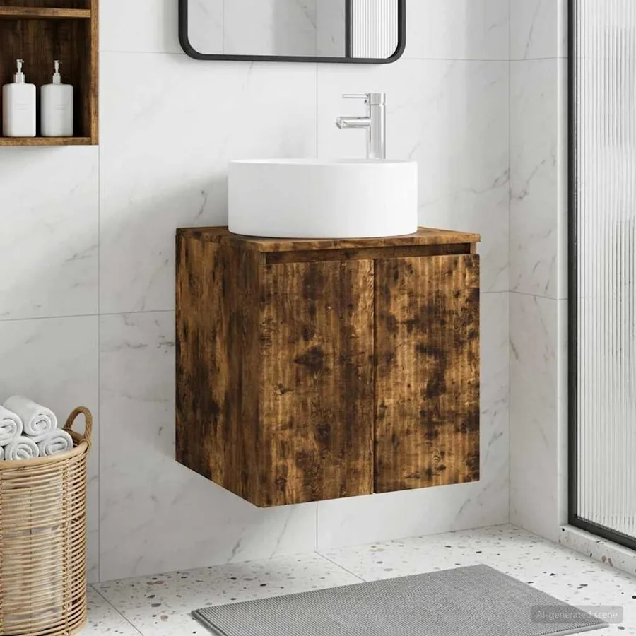 Meuble de lavabo mural Chêne fumé 49,5 x 44,5 x 65,5 cm