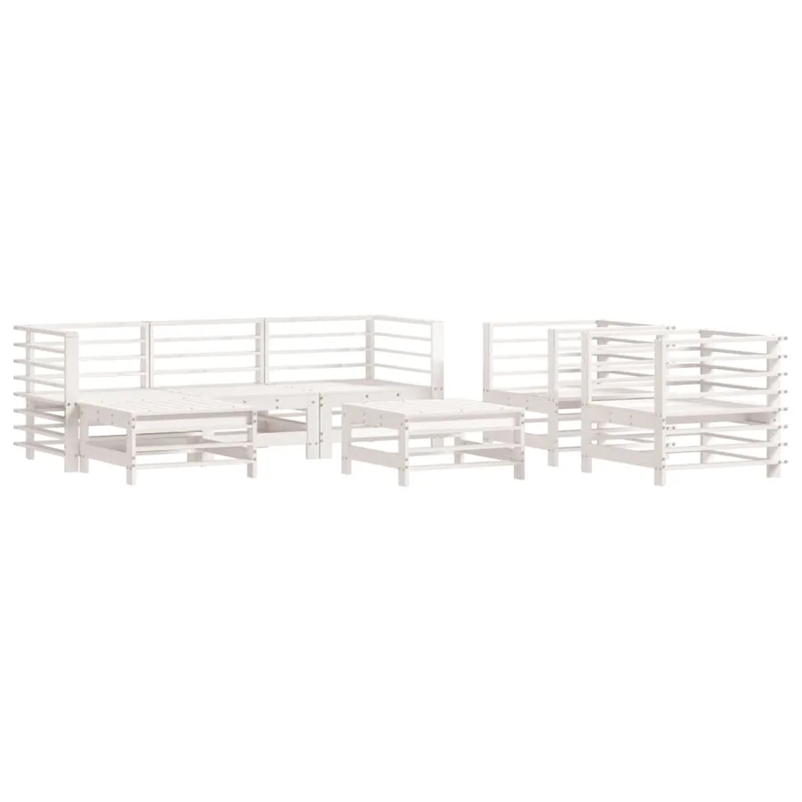 Salon de jardin 7 pcs Blanc Bois de pin massif - 2