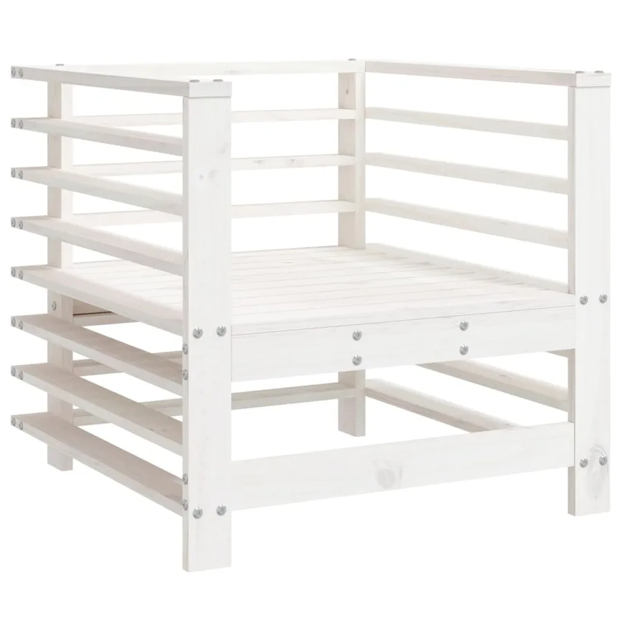 Salon de jardin 7 pcs Blanc Bois de pin massif - 5