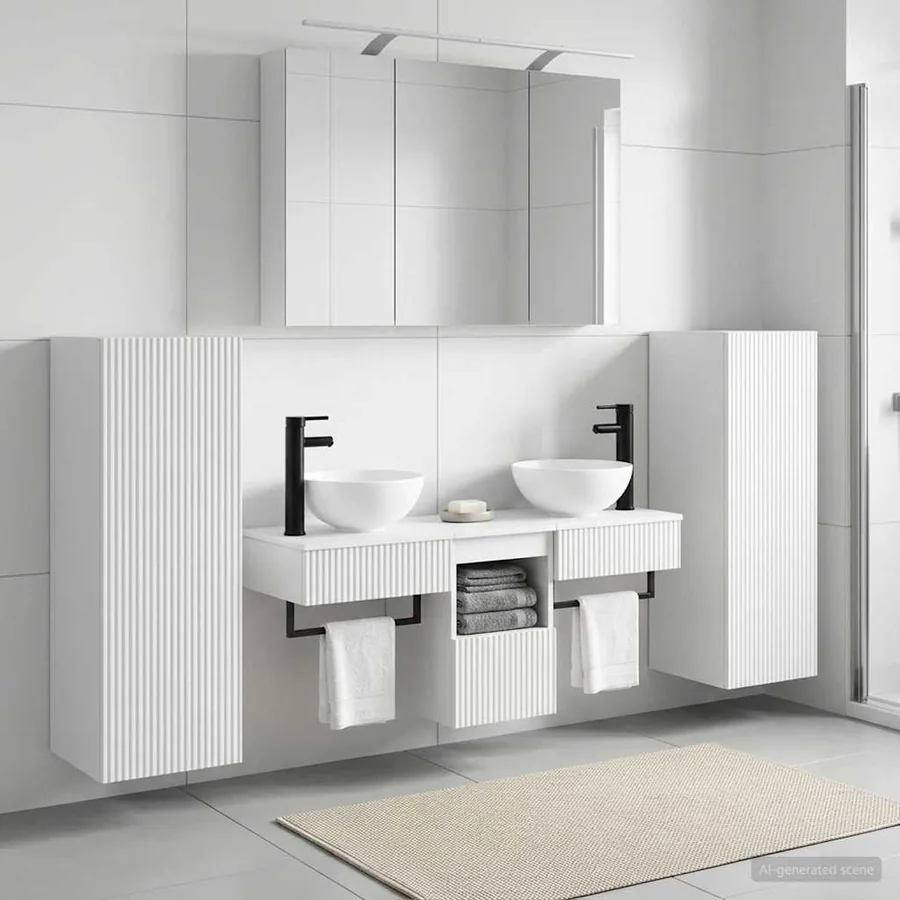 Ensemble de mobilier de salle de bain Montage mural 6 pcs Blanc