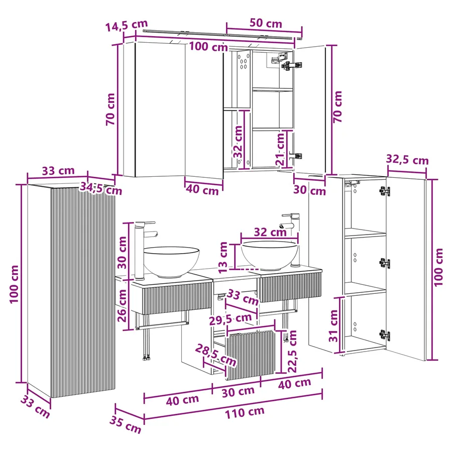 Ensemble de mobilier de salle de bain Montage mural 6 pcs Blanc - 16