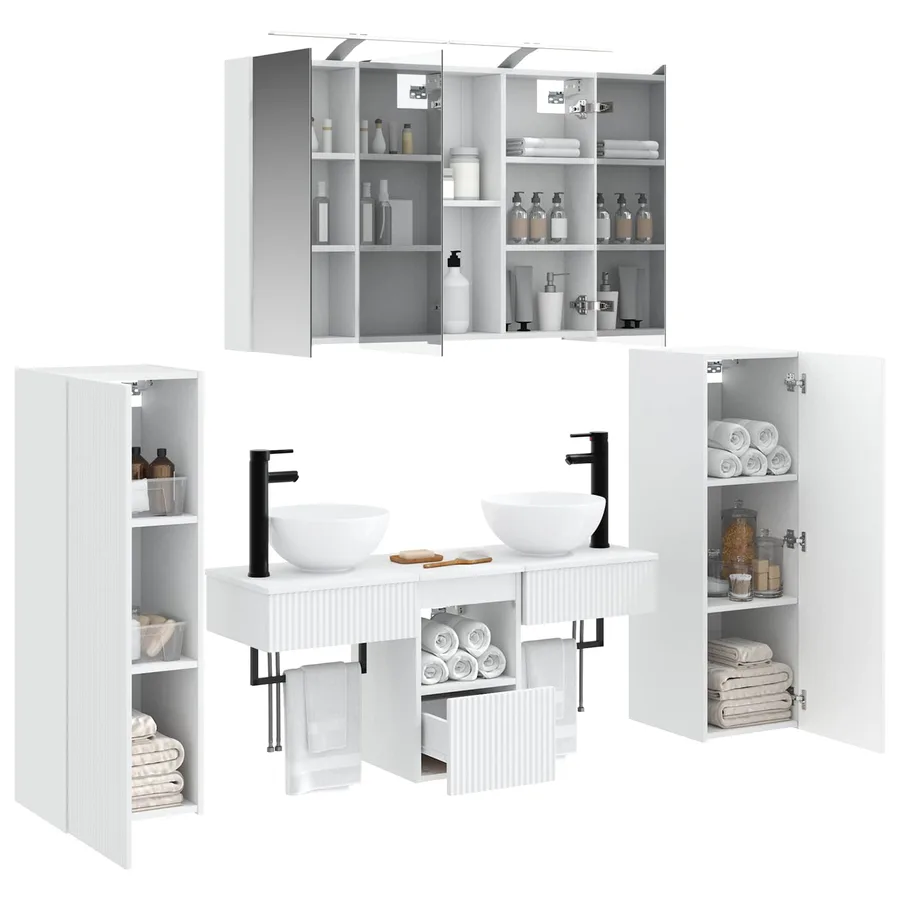 Ensemble de mobilier de salle de bain Montage mural 6 pcs Blanc - 3