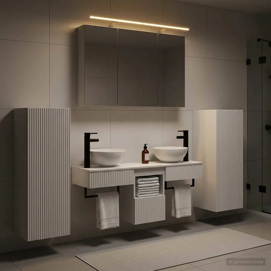 Ensemble de mobilier de salle de bain Montage mural 6 pcs Blanc - 4