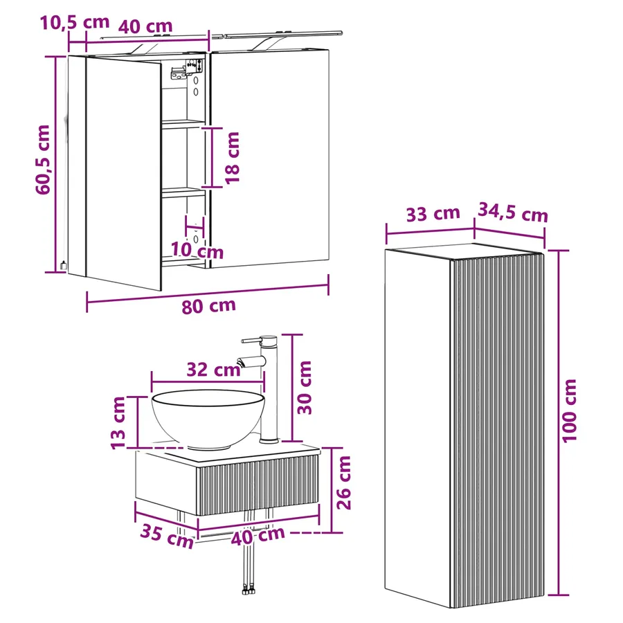 Ensemble d'armoire de salle de bain 4 pcs Blanc - 12