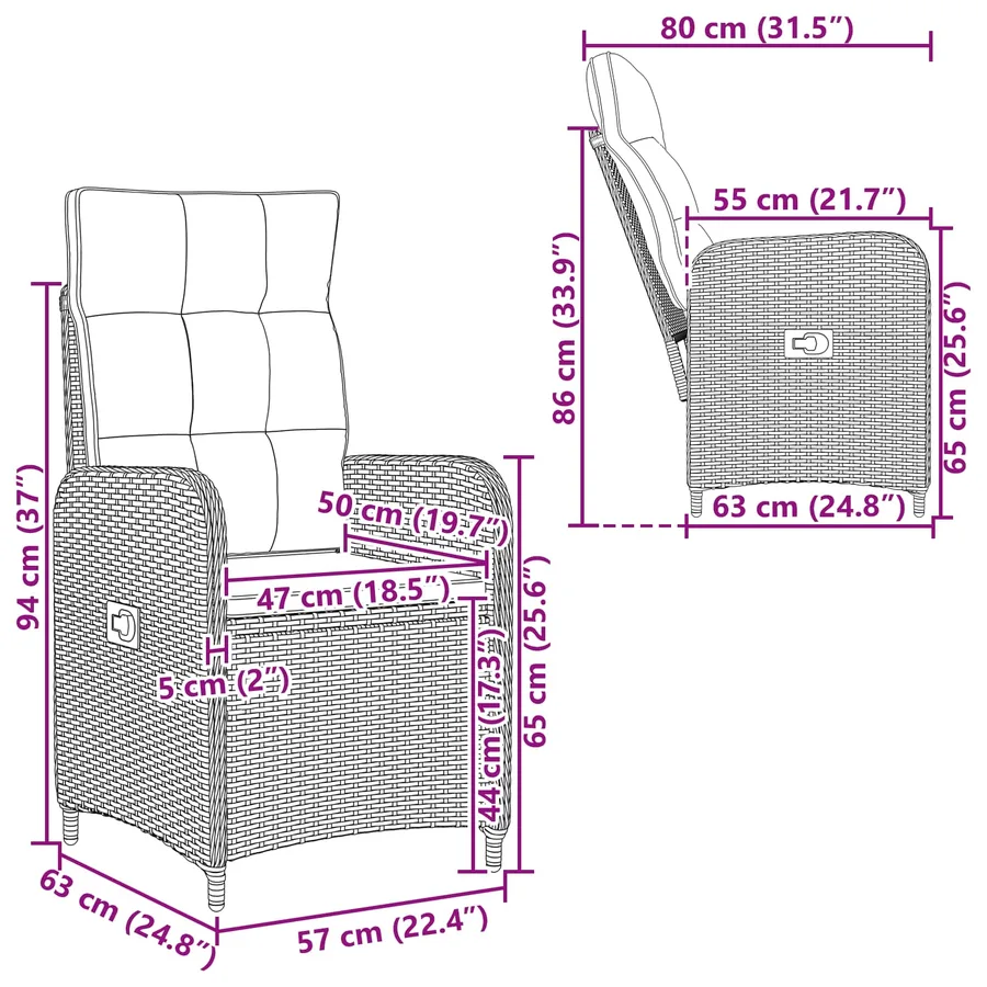 Chaise de jardin inclinable Noir polyrotin - 11