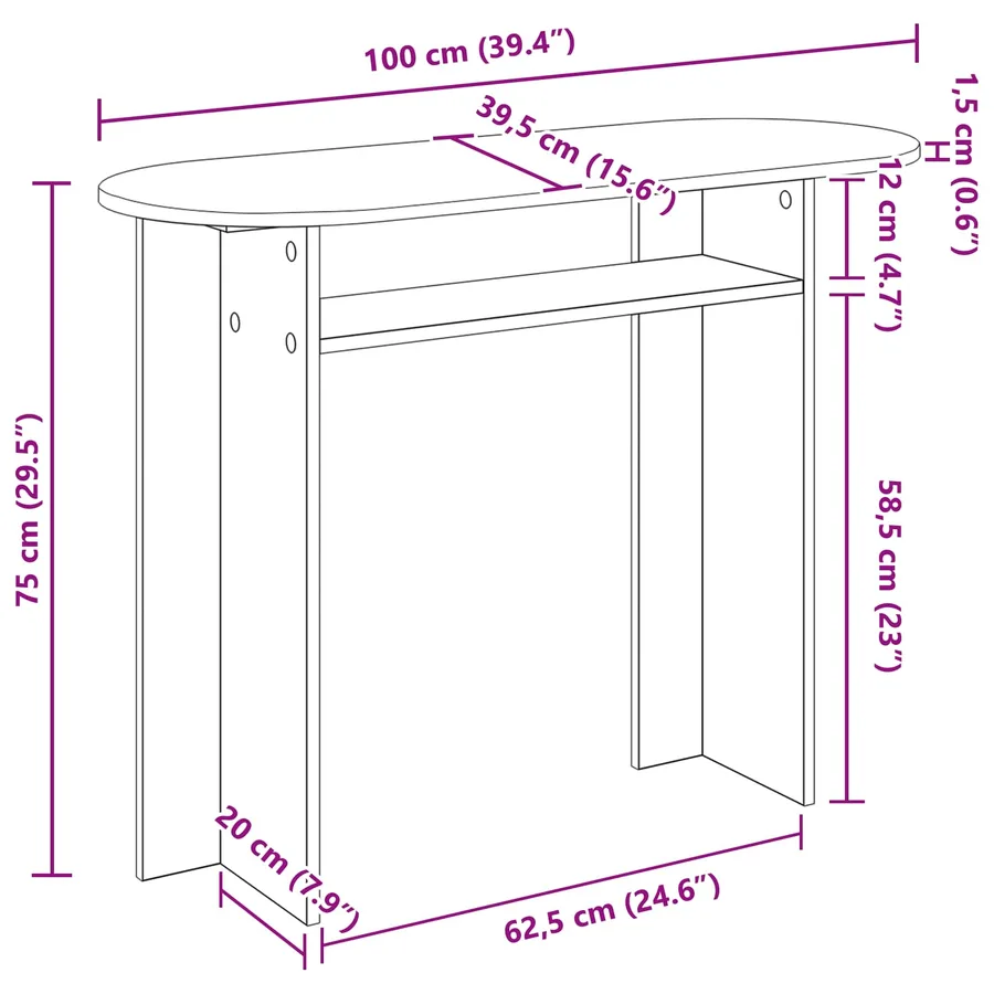 Table console Chêne artisanal 100 x 39,5 x 75 cm - 10