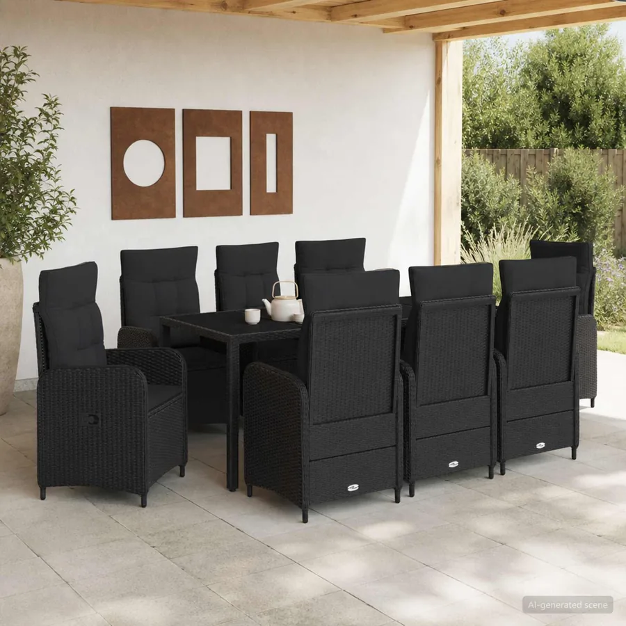 Ensemble de repas extérieur 9 pcs Noir 190 x 90 x 75 cm